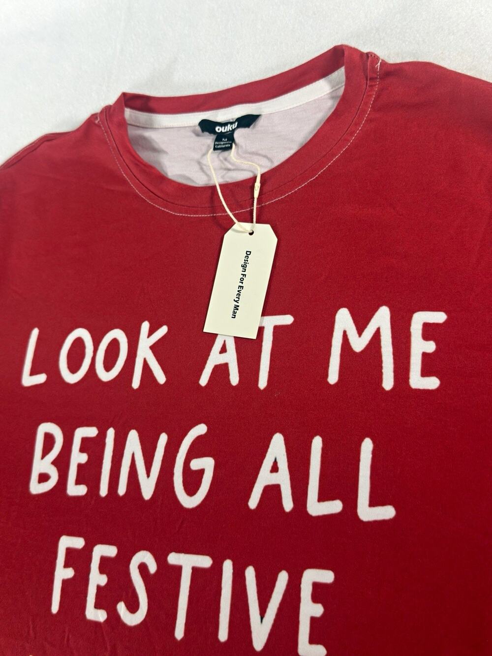 Ouku Men’s M Red Funny Christmas Festive Graphic Shirt NWT